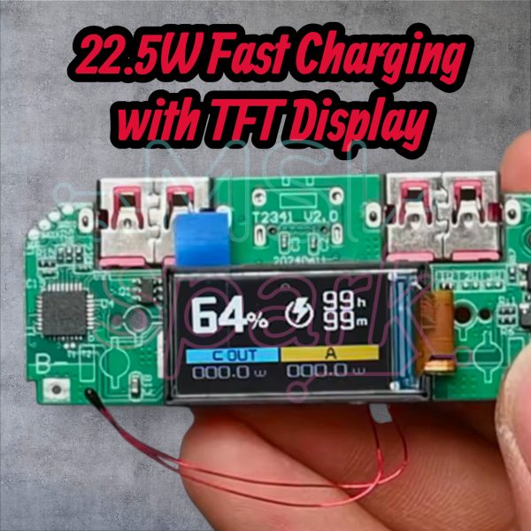 22.5W Fast Charging Power Bank Motherboard with TFT Color Digital Display Lithium Battery PD QC Quick Charge Module